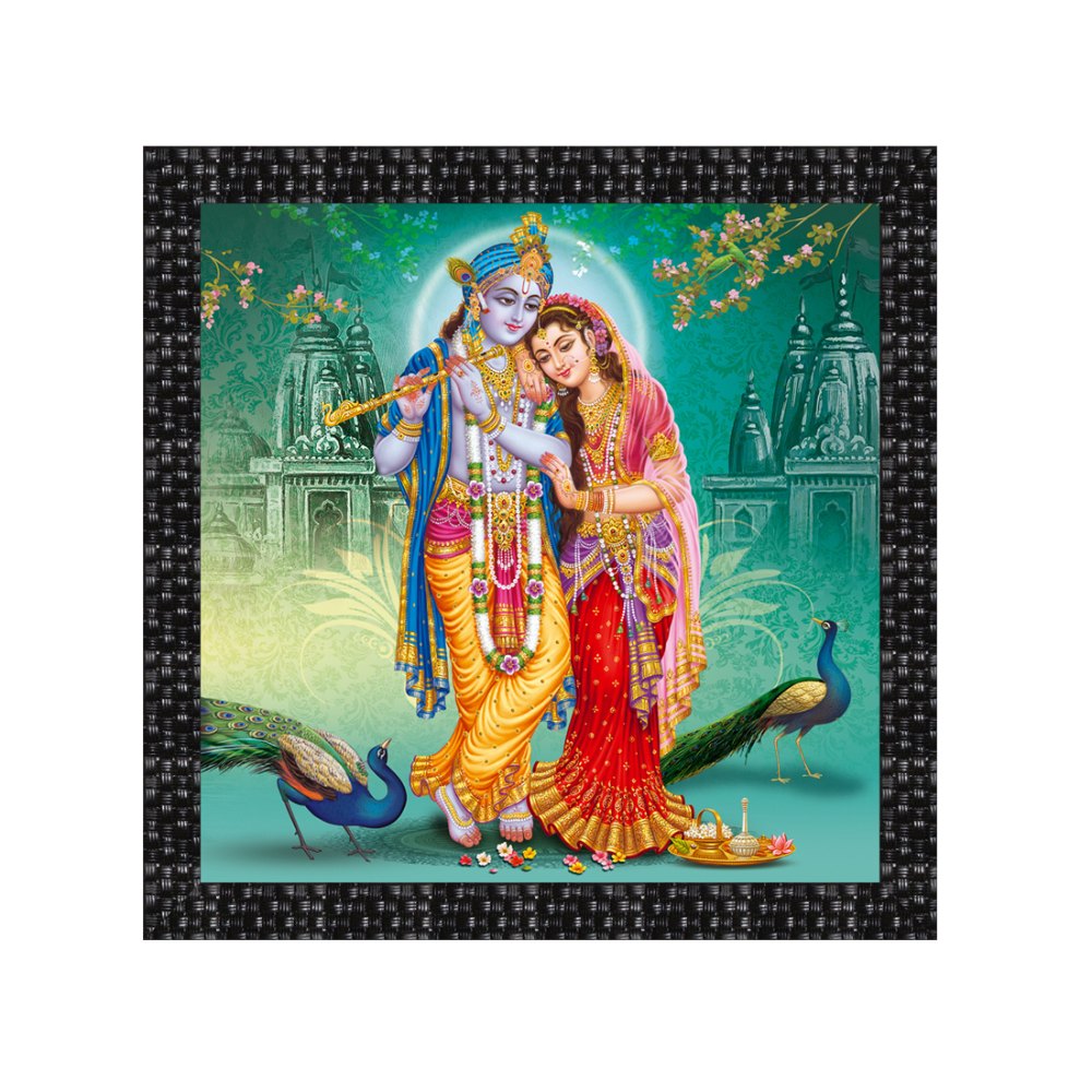 Radha Krishna Frame with God Sparkle Picture  Black Rectangular Shape