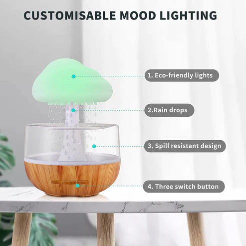 Rain Cloud Humidifier | Essential Oil Diffuser Humidifier Desk Fountain Bedside Sleeping Relaxing Mood Water Drop Sound with Pack of 2 Aroma Oil