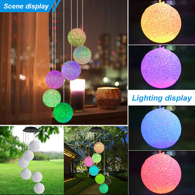 Solar Crystal Ball Wind Chime Outdoor Color Changing Light Up Wind Chimes Solar