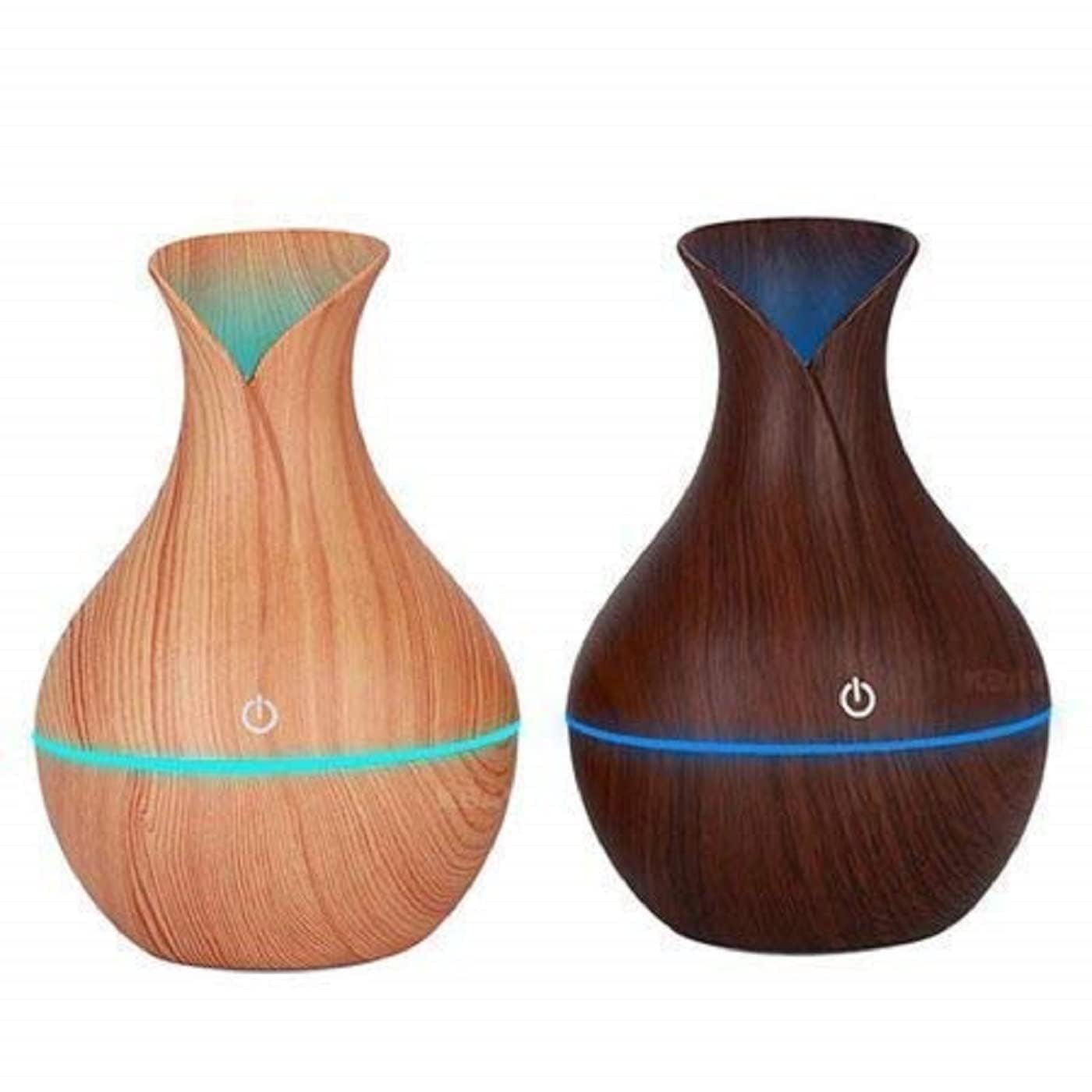 Wooden Cool Mist Humidifiers Essential Oil Diffuser Aroma Air Humidifier with 7 LED Light Colorful Change for Car, Office, Babies, Home (Multicolour) with Pack of 2 Aroma Oil