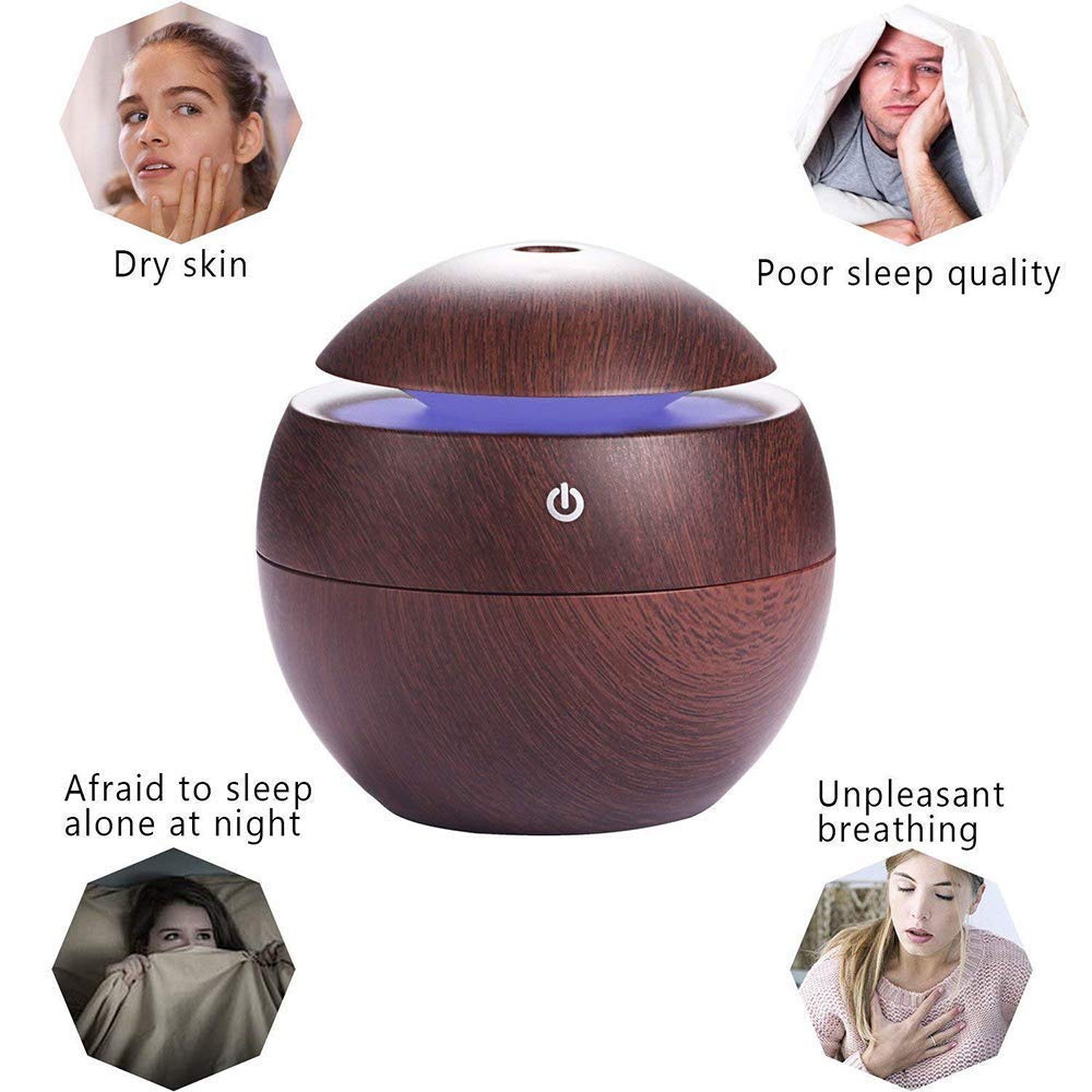 Wooden Cool Mist Humidifiers Essential Oil Diffuser Aroma Air Humidifier with 2 Pack of Aroma Oil