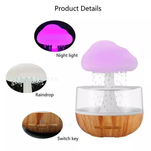 Rain Cloud Humidifier | Essential Oil Diffuser Humidifier Desk Fountain Bedside Sleeping Relaxing Mood Water Drop Sound with Pack of 2 Aroma Oil