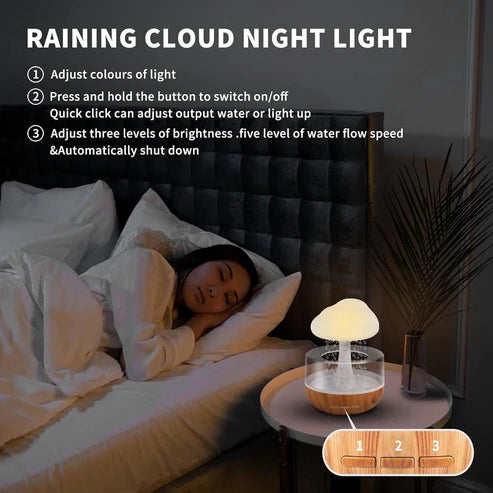 Rain Cloud Humidifier | Essential Oil Diffuser Humidifier Desk Fountain Bedside Sleeping Relaxing Mood Water Drop Sound with Pack of 2 Aroma Oil