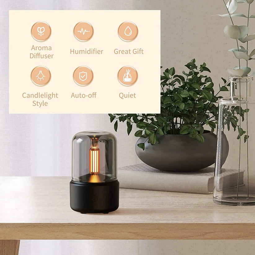 Candlelight Humidifier Cool Mist Humidifier Essential Oil Diffuser Aroma Diffuser Flame Air Diffuser