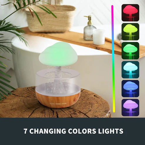 Rain Cloud Humidifier | Essential Oil Diffuser Humidifier Desk Fountain Bedside Sleeping Relaxing Mood Water Drop Sound with Pack of 2 Aroma Oil