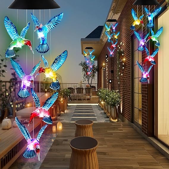 Hummingbird Wind Chimes Solar Wind Chimes Outdoor Color Changing Light Up Wind Chimes Solar