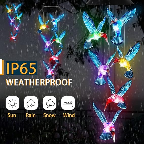 Hummingbird Wind Chimes Solar Wind Chimes Outdoor Color Changing Light Up Wind Chimes Solar