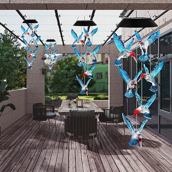 Hummingbird Wind Chimes Solar Wind Chimes Outdoor Color Changing Light Up Wind Chimes Solar