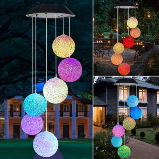 Solar Crystal Ball Wind Chime Outdoor Color Changing Light Up Wind Chimes Solar