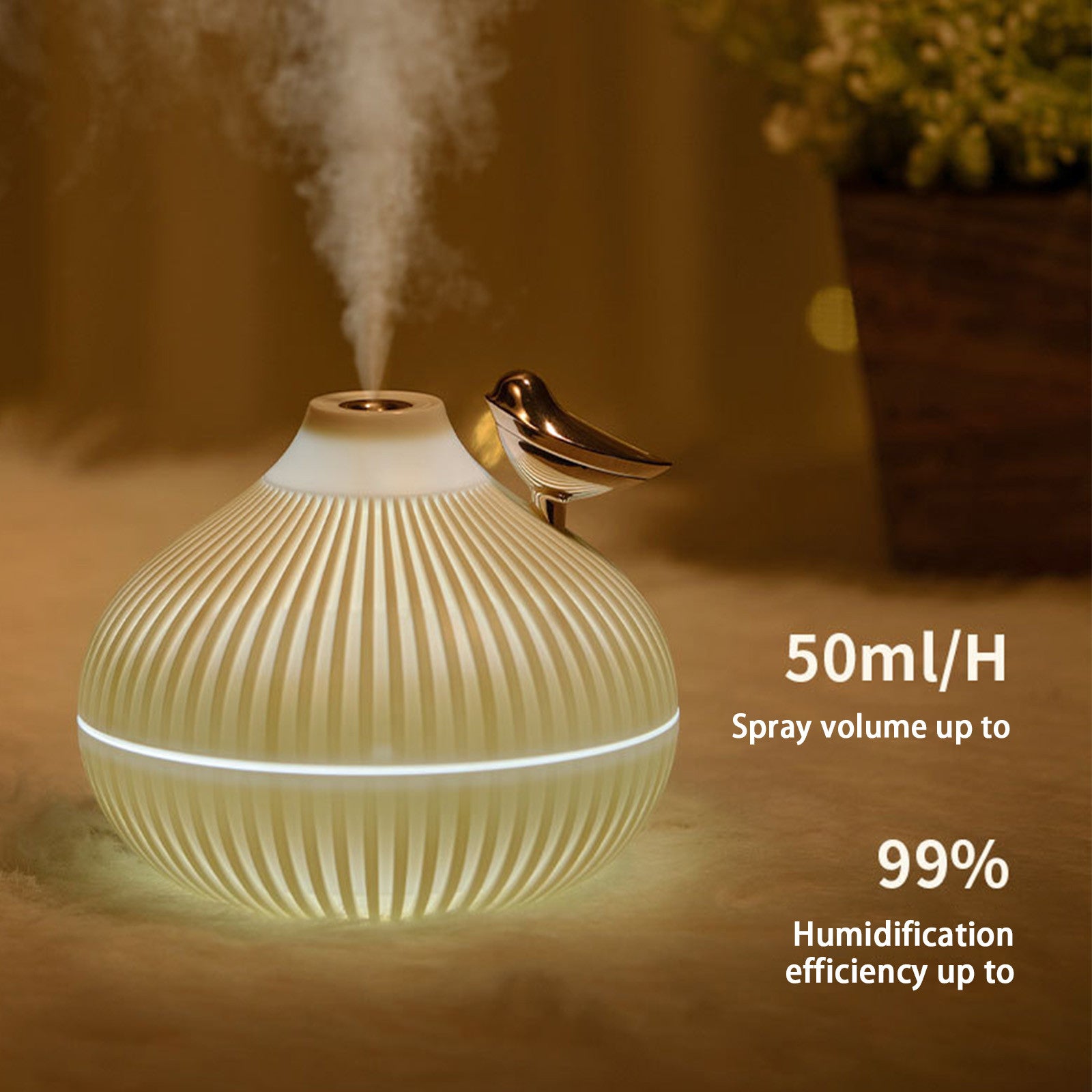 Vintage Humidifier Silent Humidification Two-position Spray USB Humidifier With Sleep Tricolor Temperature Night with pack of 2 Aroma Oil