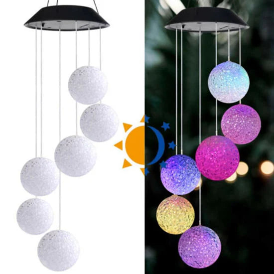 Solar Crystal Ball Wind Chime Outdoor Color Changing Light Up Wind Chimes Solar