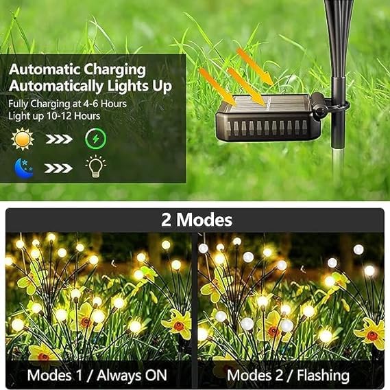 Firefly Outdoor Lights 8 LED with Flash Mode, Starburst Swaying Warm Garden Light | Outdoor Decoration | Waterproof | Path Lights for Pots, Balcony, Pathway (2)