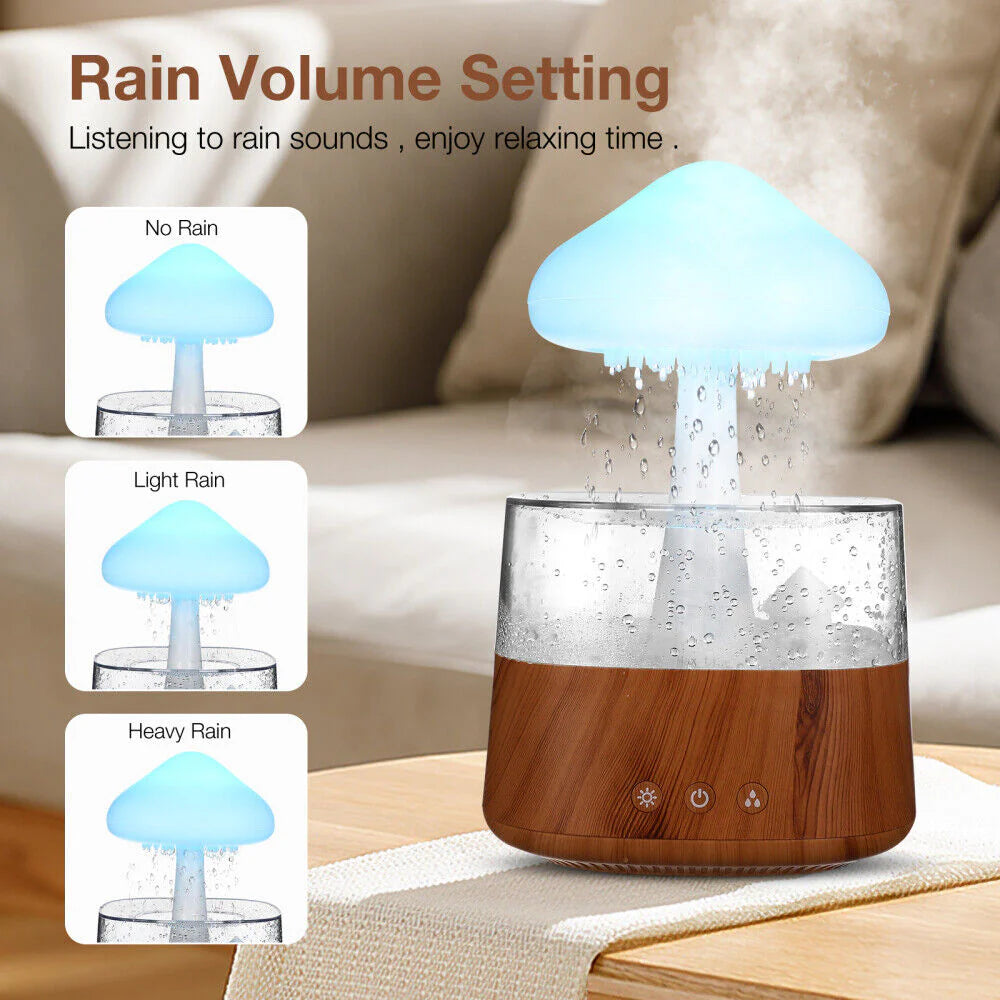 Rain Cloud Humidifier | Essential Oil Diffuser Humidifier Desk Fountain Bedside Sleeping Relaxing Mood Water Drop Sound with Pack of 2 Aroma Oil