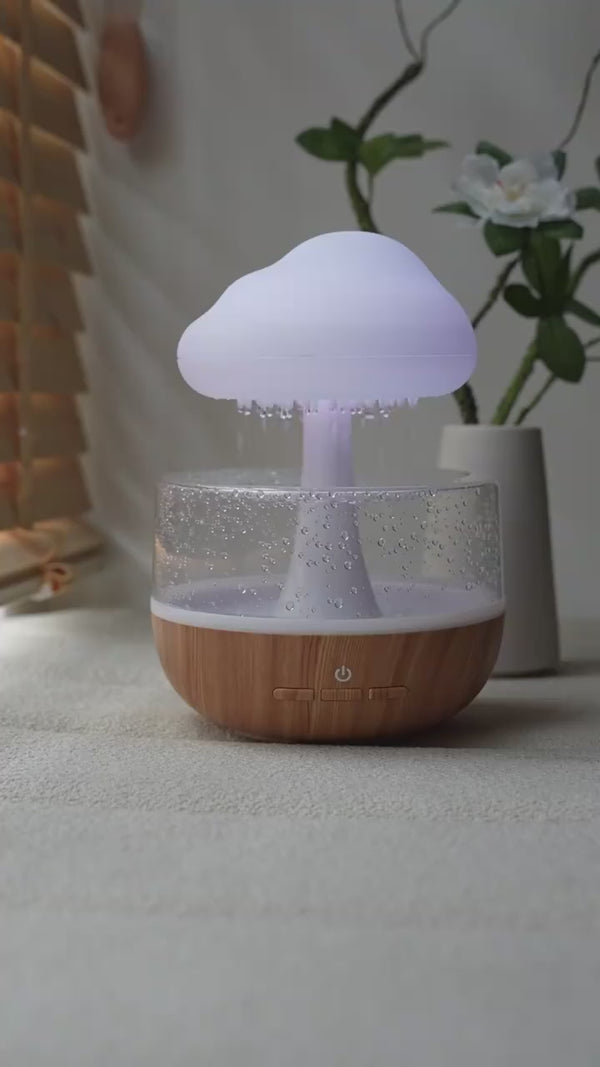 Rain Cloud Humidifier | Essential Oil Diffuser Humidifier Desk Fountain Bedside Sleeping Relaxing Mood Water Drop Sound with Pack of 2 Aroma Oil