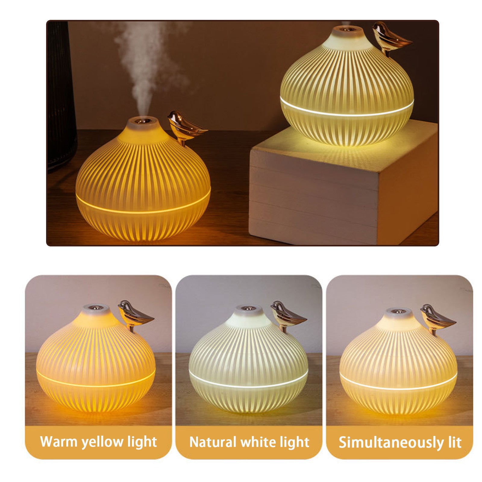 Vintage Humidifier Silent Humidification Two-position Spray USB Humidifier With Sleep Tricolor Temperature Night with pack of 2 Aroma Oil